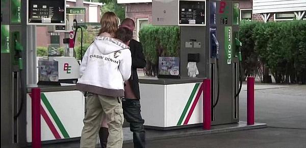  Very pregnant girl is fucking 2 guys at a PUBLIC gas station